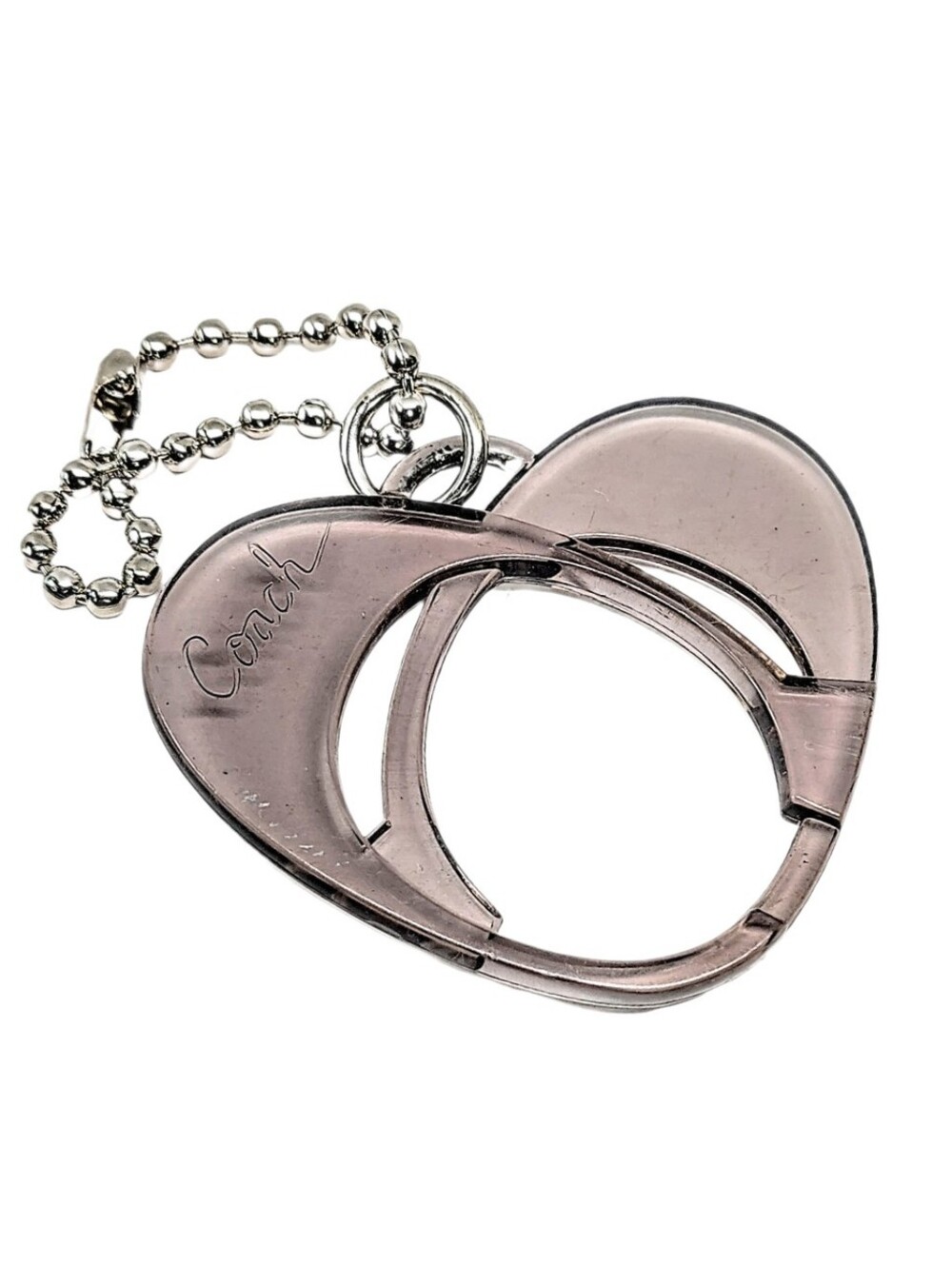 🩶 Y2K Coach Poppy Smokey Gray Heart Shaped Hangtag Bag Fob Charm Keychain RARE
